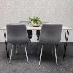 Dining Table with Hairpin Legs & 4 Velvet Chairs Set for Kitchen & Dining Room