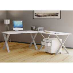 Edford L-Shaped Metal Base Writing Desk