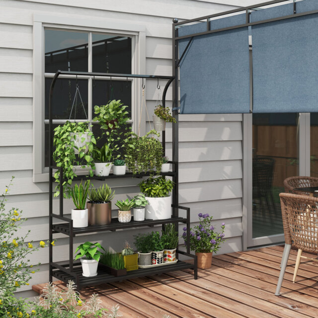 Brylea Tall Plant Stand with Hanging Hooks, 3 Tiered Plant Ladder Shelf