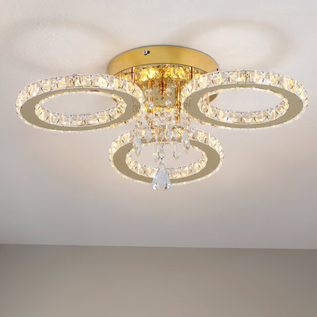 Luxury Ring LED Crystal Chandelier, Gold Finish And K9 Crystal Accents