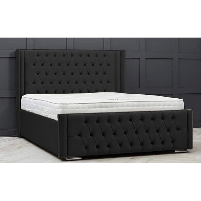 Lucio Velvet Upholstered Bed Frame - Curved Headboard, Sprung Slatted Base
