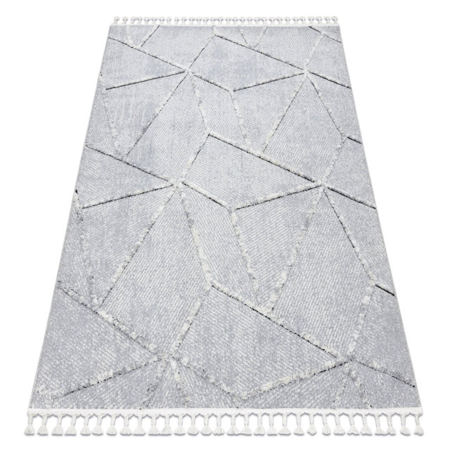 Mosaic Gray / White Fringe Berber Shaggy Rug