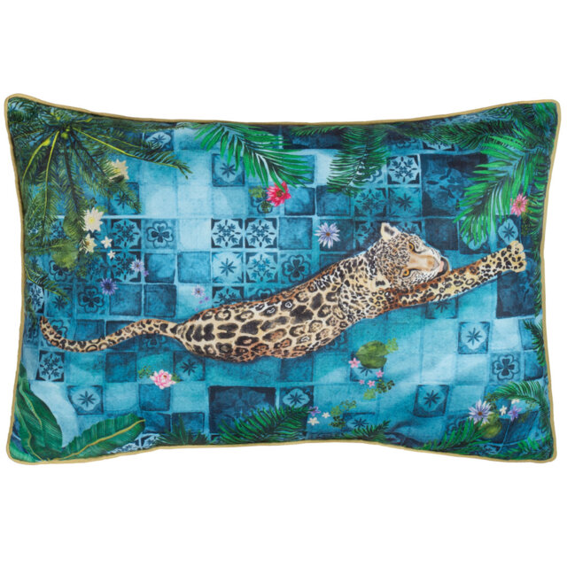 Majorelle Leopard Indoor / Outdoor Geometric Blue Rectangular Cushion