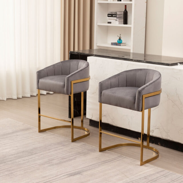 Johnnice 68.6cm Velvet Upholstered Bar Stool with Gold Frame