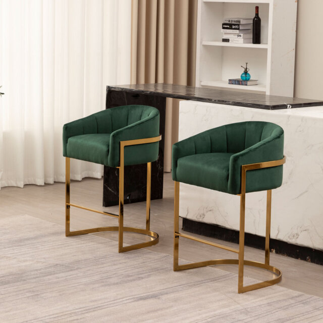 Johnnice 68.6cm Velvet Upholstered Bar Stool with Gold Frame