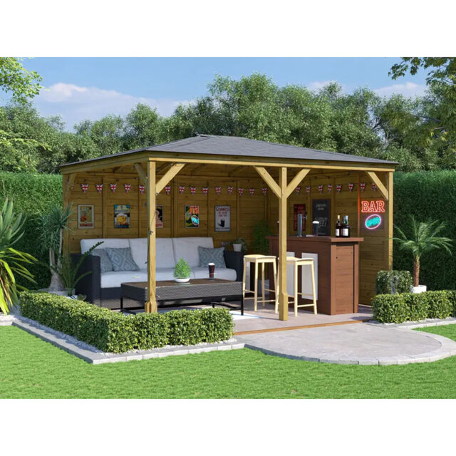 Dunster House Garden Bar Gazebo 4m x 3m Utopia Heavy Duty Garden Shelter with Log Bar Included