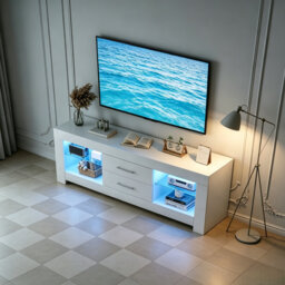"Unfinished TV Stand for TVs up to 65"" with Fireplace Included"