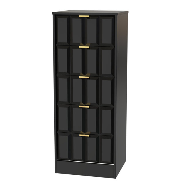 Arnesto 5 Drawer Tall Bedside Cabinet With Gold Handles (Ready Assembled)