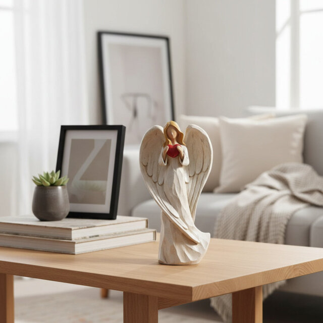 Elegant Resin Praying Angel Statue with Heart Accent