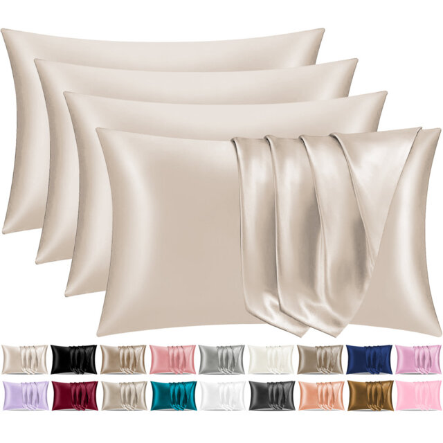 Satin Silk Pillow Cases Pack of 4 Super Soft Smooth Pillow Covers Breathable Hypoallergenic Envelope Closure