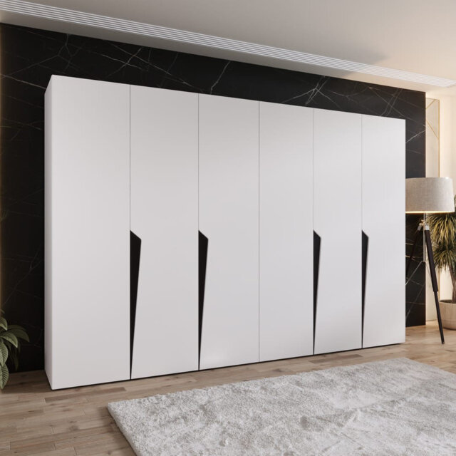 Piano I Hinged Door Wardrobe 300cm - Six-Door Wardrobe with Rails and Shelves