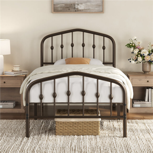 Metal Bed with Arched Headboard and Footboard