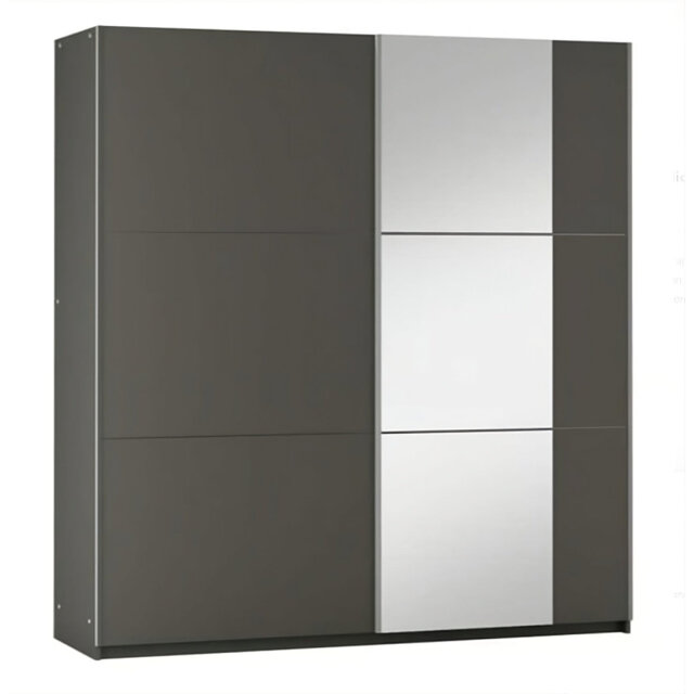 BASTIA 200cm Sliding Door Wardrobe in Grey and Alpine Spruce - Rustic Modern Storage with Mirror