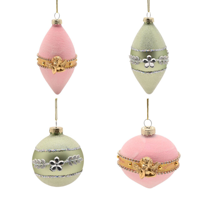 Set of 4 Parisian Versailles Baubles Pink & Mint Green