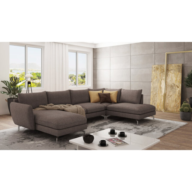 Modern U-Shape Kimo Corner Sofa with Silver Metal Legs