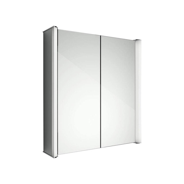 iBathUK Revere LED Double Door Bathroom Mirror Cabinet, Illuminated Mirror with Infrared Sensor Switch, Silver, 600 x 650mm