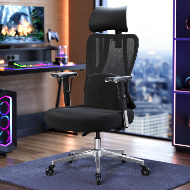 Office Gaming Chair, Height Adjustable Desk Chair With Lumbar Support, 150 Kg Load