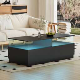 Acrylic Storage Rectangular Small Coffee Table With Led Light