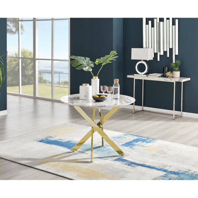 Eubanks Luxury Metal and Marble Effect Round Dining Table - Modern Statement Design