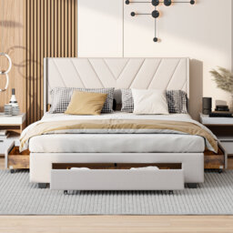 Upholstered Bed Frame with Channel Tufted Headboard