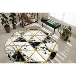 Exclusive glamor, stylish, marble, triangular black / gold rug