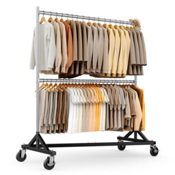 Commercial Heavy Duty Double Clothing Rack - Z Base Rolling Garment Rack, 250kg (550lbs) Capacity