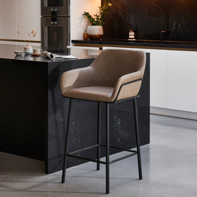 Almond Brown Bar Stool - Metal Legs
