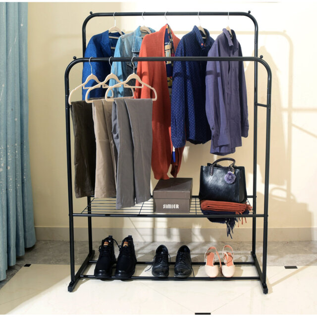Ransdell 110Cm Double Clothes Rack Stand With Show Shelf