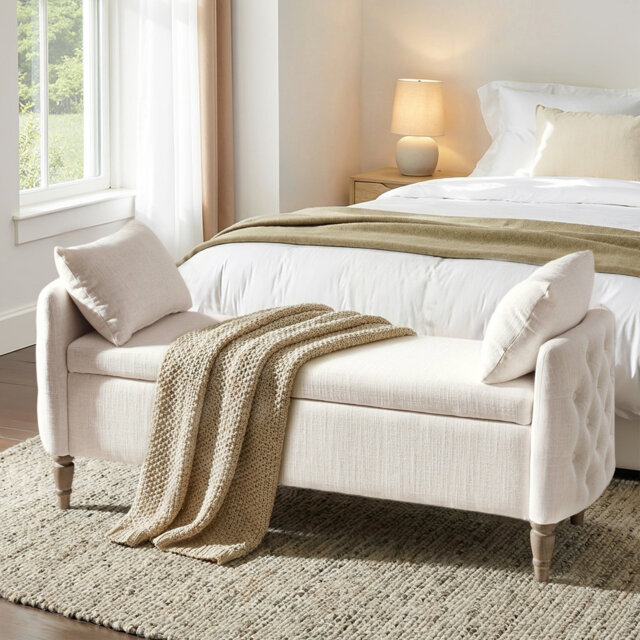 Aristides Farmhouse Flip Top Storage Bench With Two Pillows And Solid Wood Legs