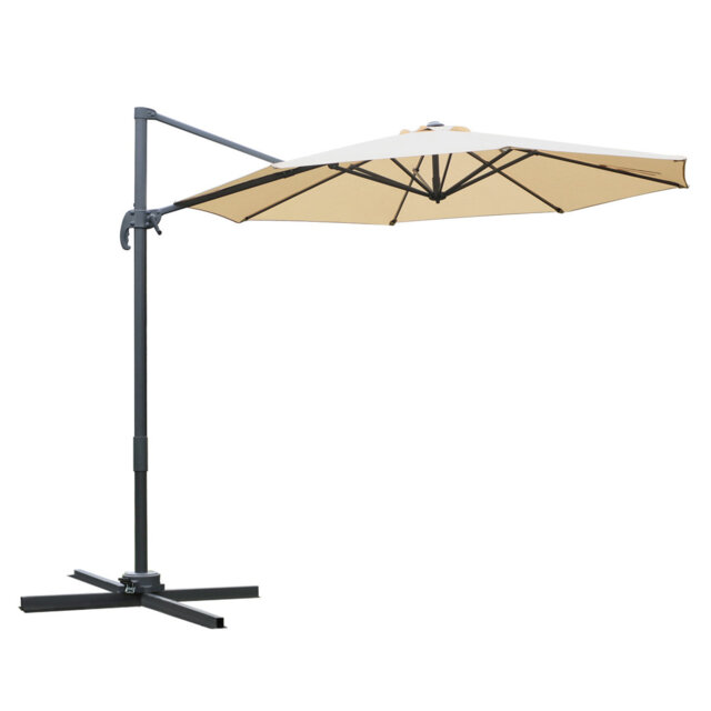 Round Garden Parasol With 360° Rotation, 4-position Tilt, Hand Crank & Cross Base, Fade-resistant Polyester Canopy, Outdoor Patio Sun Umbrella, Beige