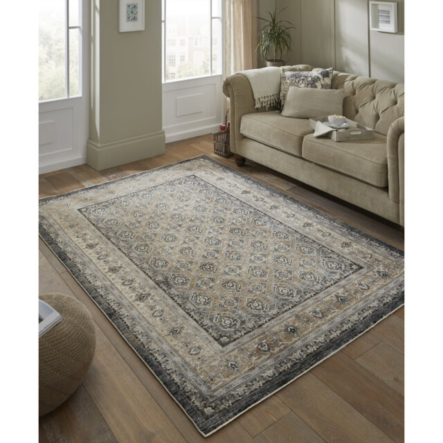 Oriental Machine Woven Slate Beige Area Rug