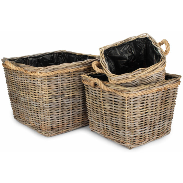 3 Piece Wicker Rattan Planter set with Lining