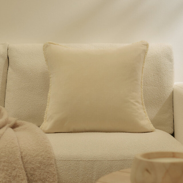 45 x 45cm Velvet Cushion Cover - Clay Fringed