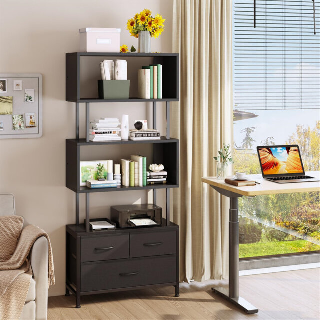 Book Shelf With Shelves, Bookcase With Drawers, Shelf Unit Suitable For Bedroom, Office, Living Room, Kitchen