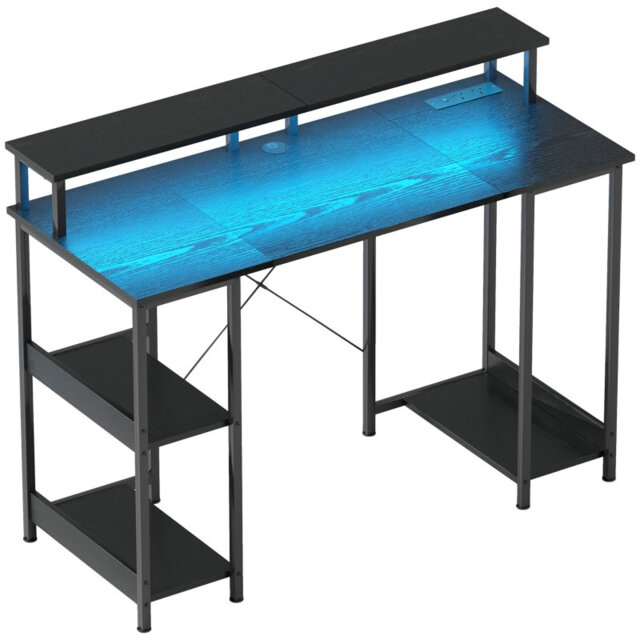 LED Computer Desk 120*50*89.5 cm Engineered Wood 1 Piece Computer Desk Rustic Brown Built-In Power Outlet