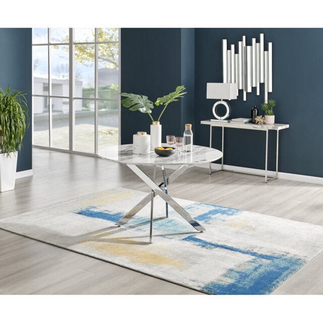Eubanks Luxury Metal and Marble Effect Round Dining Table - Modern Statement Design