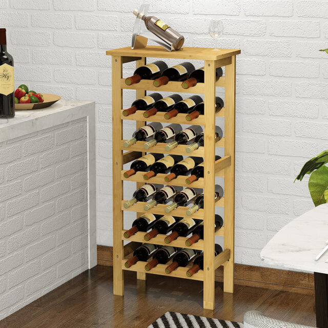Belfry Kitchen Bamboo Wine Rack Free Standing 7-tier 27 Bottles Wine Holder