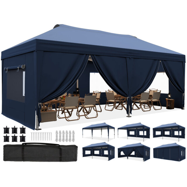 Quictent 3x6m Pop Up Gazebo with Central Lock, Heavy Duty Outdoor Canopy Tent with Mesh Window Sides, Portable Event Shelter for Backyard, Parties, Ca