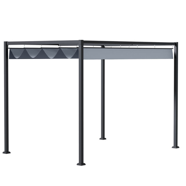 4x3m Metal Pergola With Retractable Roof, Patio Garden Sun Shelter Gazebo, Uv Protected Canopy With Drainage Holes, Grey