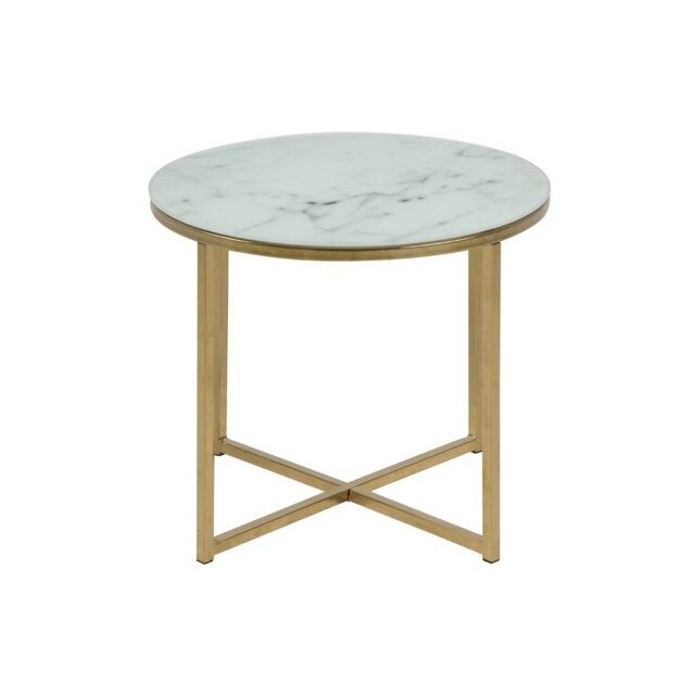 Alisma Round Side Table with Crystal Clear Marble Glass Top & Gold Legs