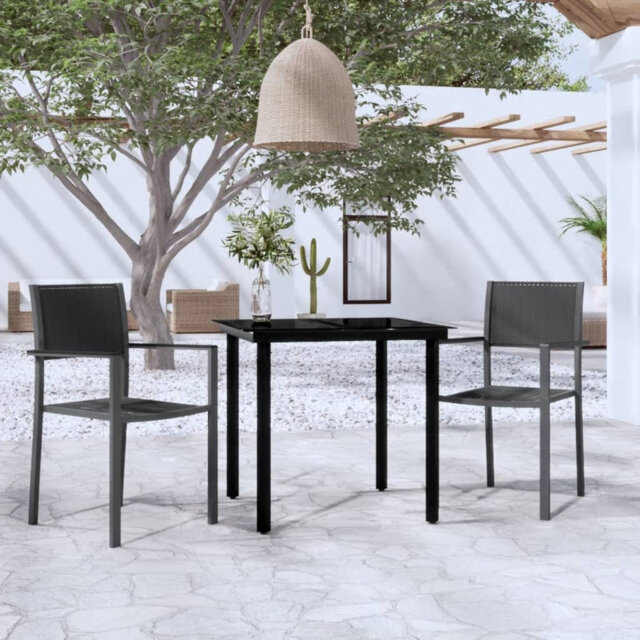 Ebern Designs 3 Piece Garden Dining Set Black, 1 Table, 2 Chair