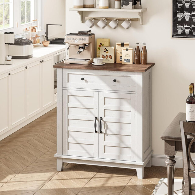 "31.5"" Rustic Storage Cabinet Adjustable 3-Tier, Farmhouse Entryway Organizer with Slatted Doors, Waterproof Design for Kitchen, Dining Room, and Home"