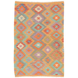 Kylen Handwoven Kilim Wool Orange Rug