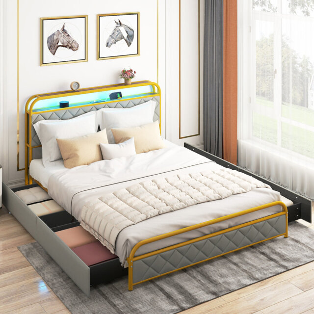 King Size Modern Faux Leather Upholstered Platform Bed