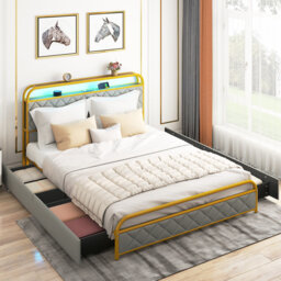 King Size Modern Faux Leather Upholstered Platform Bed