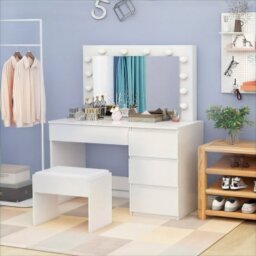 Mobley Dressing Table Vanity Set with Stool and Mirror