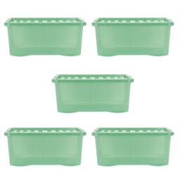 Wham Crystal 45L Plastic Storage Box Pack of 5 Tint Leprechaun Green