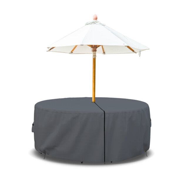 Heavy Duty Multipurpose Waterproof Outdoor Round Dining Table & Chair Set Cover with Umbrella Hole