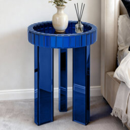 Round Mirrored Glass Tray Top Side Table Sofa End Table Modern Contemporary Glam Stylish