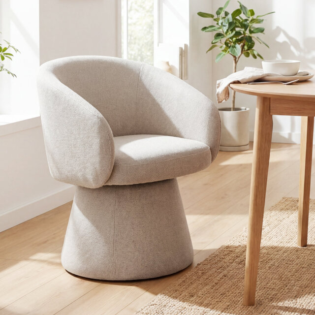 Linen Upholstered Barrel Dining Chair